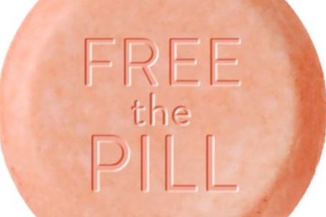 orange pill that reads Free the Pill