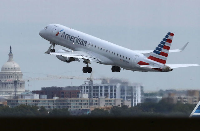American Airlines airplane takes off