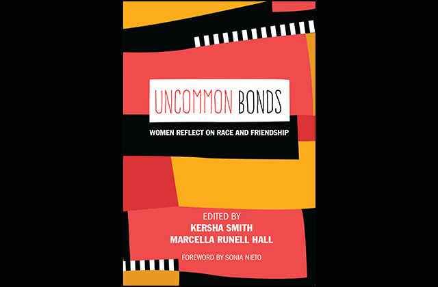 Cover of the book "Uncommon Bonds" designed with pink orange black and white geometric patterns
