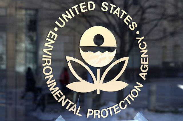 The U.S. Environmental Protection Agency's (EPA) logo is displayed on a door at its headquarters on March 16, 2017 in Washington, D.C.