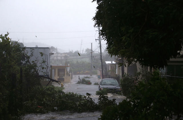 A street is flooded during the passing of Hurricane Irma on September 6, 2017, in Fajardo, Puerto Rico. 