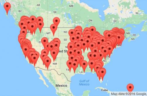 Colorlines screen shot of Google map showing U.S. actions today (September 13)