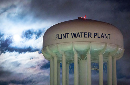 The city of Flint Water Plant is illuminated by moonlight on Jan. 23, 2016, in Flint, Michigan. The state approved new funds for the city yesterday.