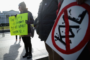Activists protest in front of the White House against the Keystone XL pipeline January 13, 2015, in Washington, D.C.
