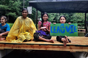 Indigenous children at the L'eau Est La Vie (Water is Life) Camp on June 24, 2017, in southern Louisiana.